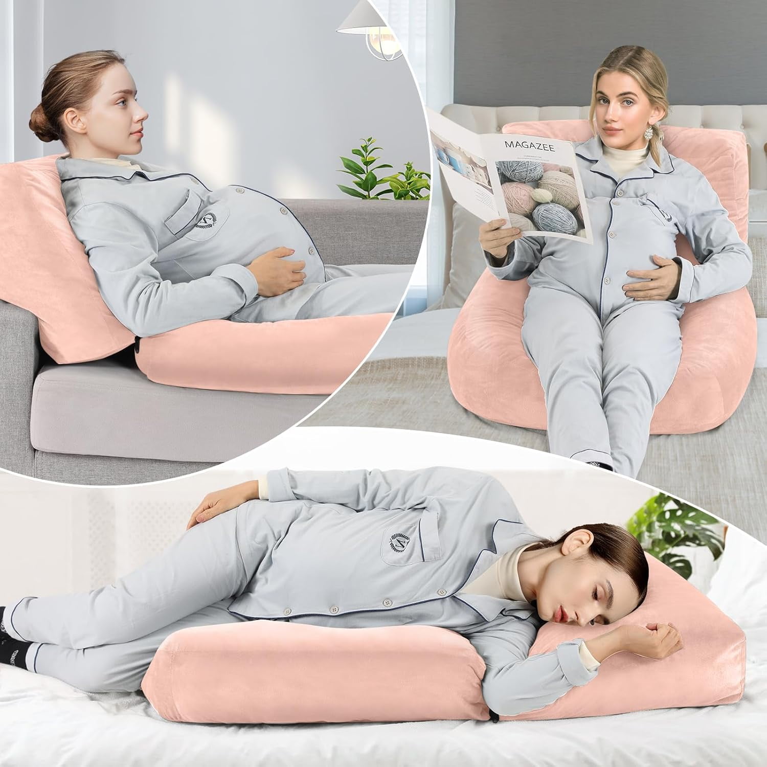 Pregnancy Pillows for Sleeping, 45.3 Inch Pregnancy Massage Pillow Full Body Pillow with Removable Cover - Support for Back, Legs, Belly, HIPS for Pregnant Women(Pink)