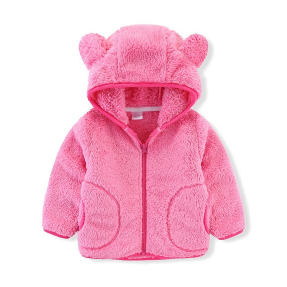 Tisuna Boys Girls Coat Toddler Solid Color Long Sleeve Bear Ear Hooded Jacket Fashion Loose Autumn Winter Kids Zipper Clothes Pink Size 4-5 Years