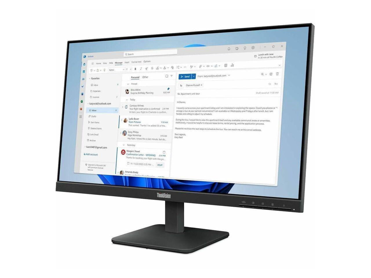 Lenovo ThinkVision S24-4e 24" Class Full HD LED Monitor - 16:9 - Raven Black (64b5kat1uz)