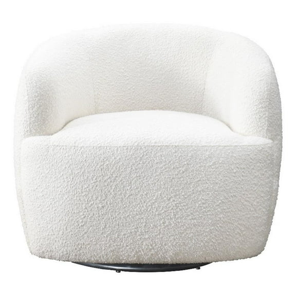 Pemberly Row Upholstered Mid-Century Fabric Swivel Chair in White