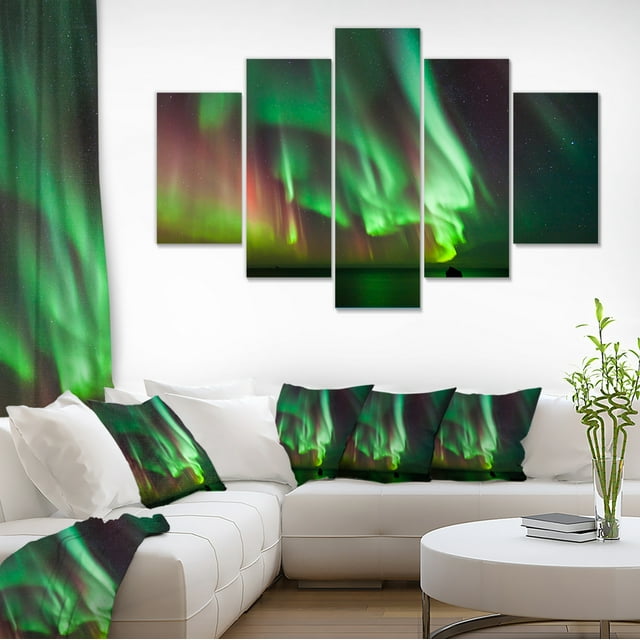 Green Northern Lights Aurora - Grand Art Mural Abstrait sur Toile