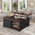 thumbnail image 3 of Itaar 39.4'' Lift Top Coffee Table with Storage, Farmhouse Coffee Tables for Living Room, Square Coffee Table with Large Hidden Compartment & 2 Drawers & Adjustable Shelves, Black, 3 of 18