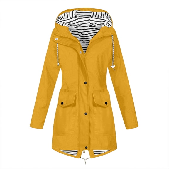 Daiosportswear Rain Jacket for Women Waterproof Hooded Trench Coats Lined Windbreaker Travel Outdoor Raincoat Yellow-C