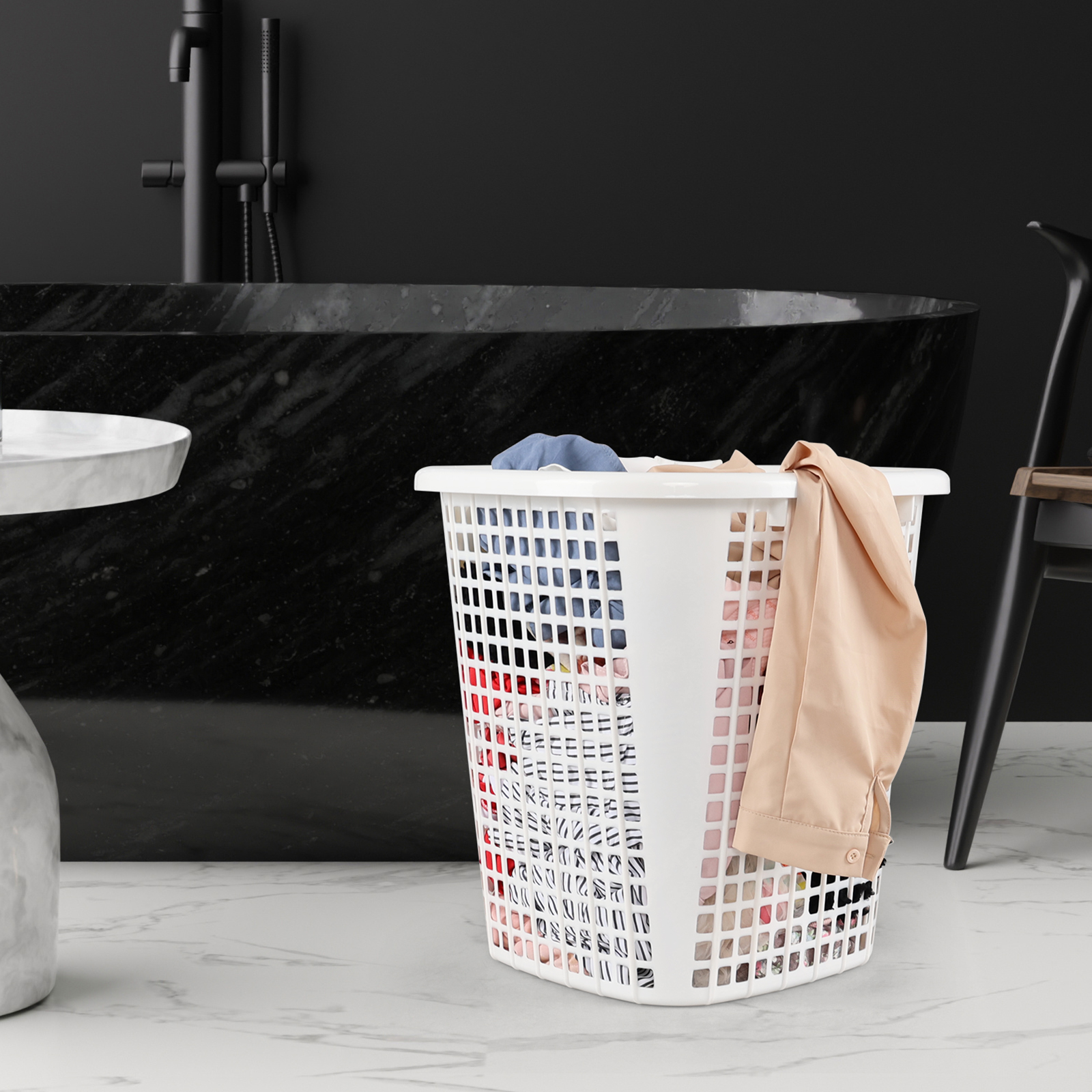 Minekkyes Set of 6 Plastic Round Laundry Baskets Hampers, Large Laundry Basket Tall Clothes Hamper (White)