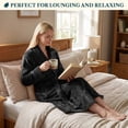 thumbnail image 6 of PAVILIA Plush Fleece Robe for Women, Soft Cozy Long Bathrobe with Satin Waffle Trim, Warm Lightweight Spa Robe, Housecoat with Pockets & Tie Belt, Black, S/M, 6 of 10