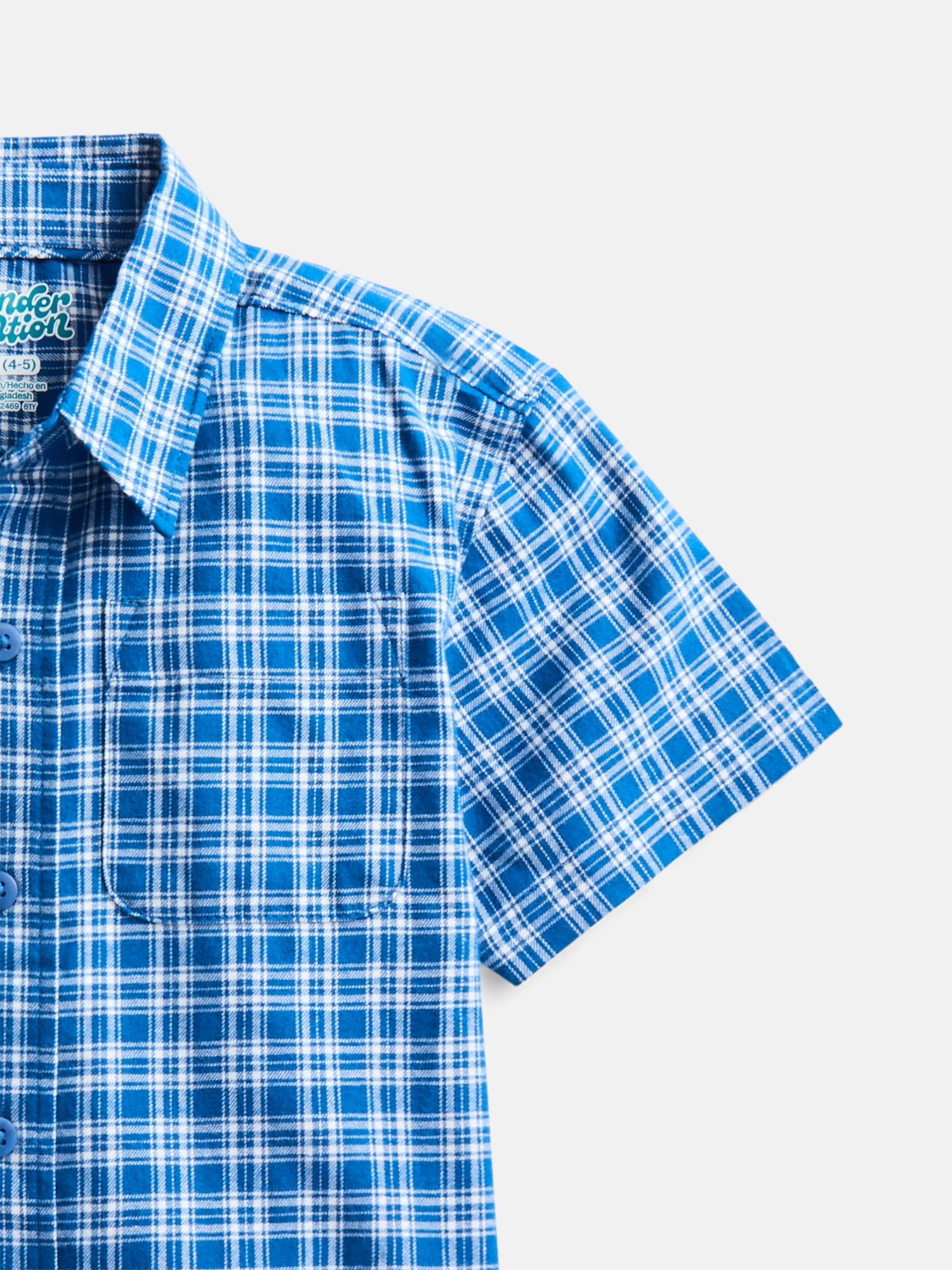 Wonder Nation Boys' Button Front Cotton Shirt with Short Sleeves, Sizes 4-18 & Husky