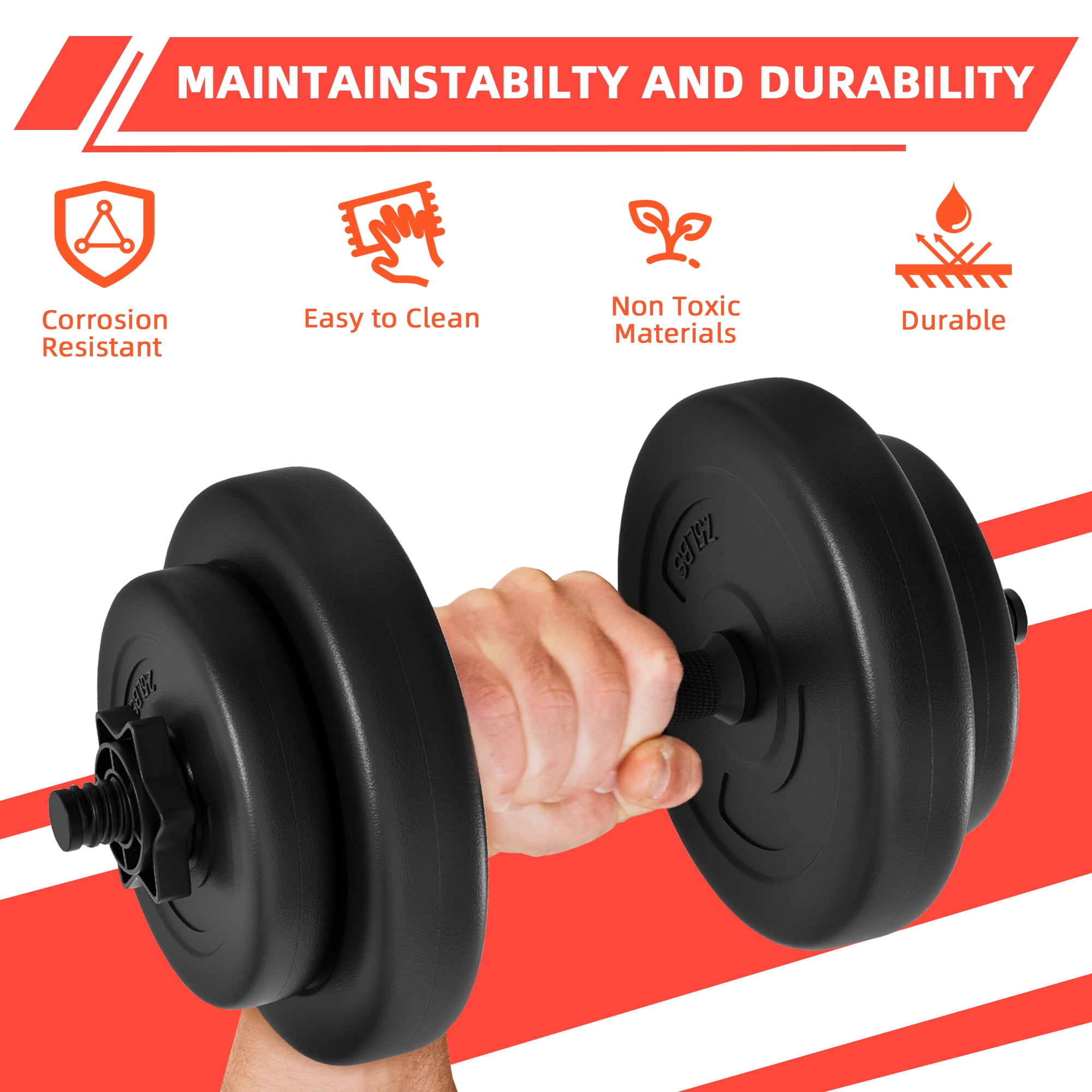 FlexWave 40LB Adjustable Dumbbell Set, with Sand-Filled Plates (4