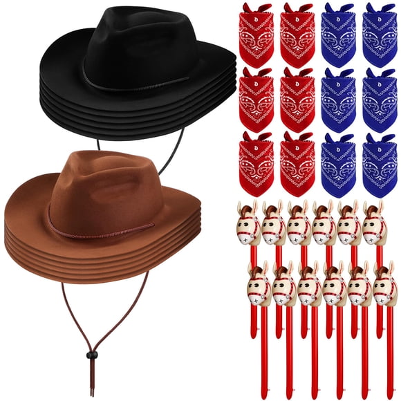 Set de disfraces de Xtinmee Cowboy Party con sombreros, pañuelos y caballos, 36 unidades