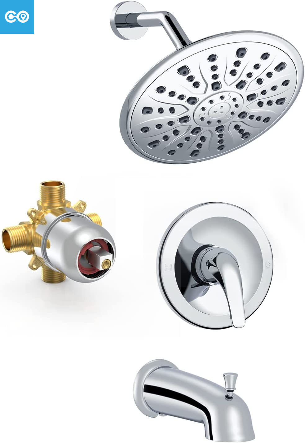 Shower System Tub and Shower Set (Roughin Valve Included) with 9Inch