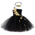 thumbnail image 2 of Vestido de tul con tutú y pétalos de flores de oro negro para niñas, vestido de noche para desfile de bodas, vestido para niñas, vestido de fiesta de cumpleaños para niñas, 2 of 5