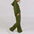 thumbnail image 5 of ibuvkizy Two Piece Sets for Women!Women Solid Color Fashionable and Casual Comfortable Long Sleeved Hoodie with Hat+wide Leg Straight Leg Pants Long Sleeved Hooded Set Army Green,XL, 5 of 8