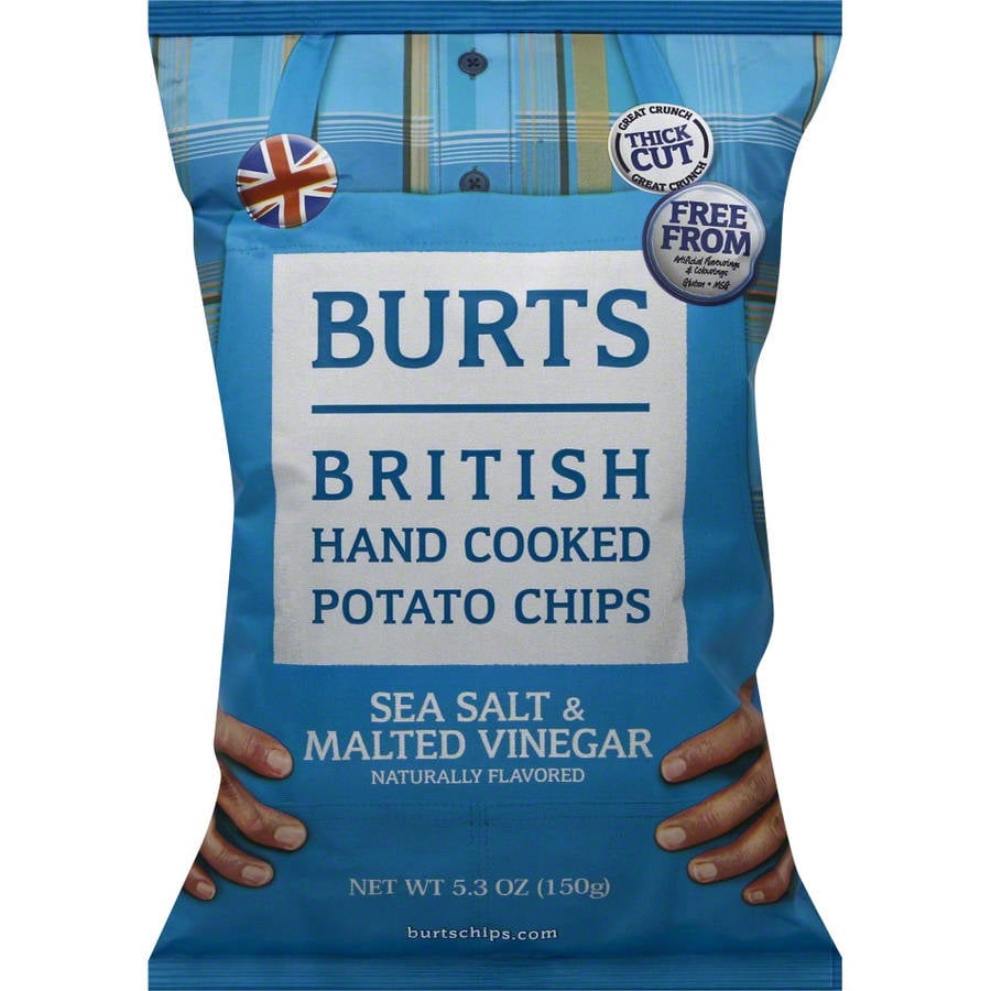 Burts British Hand Cooked Potato Chips sea Salt & Malted Vinegar, 5.3