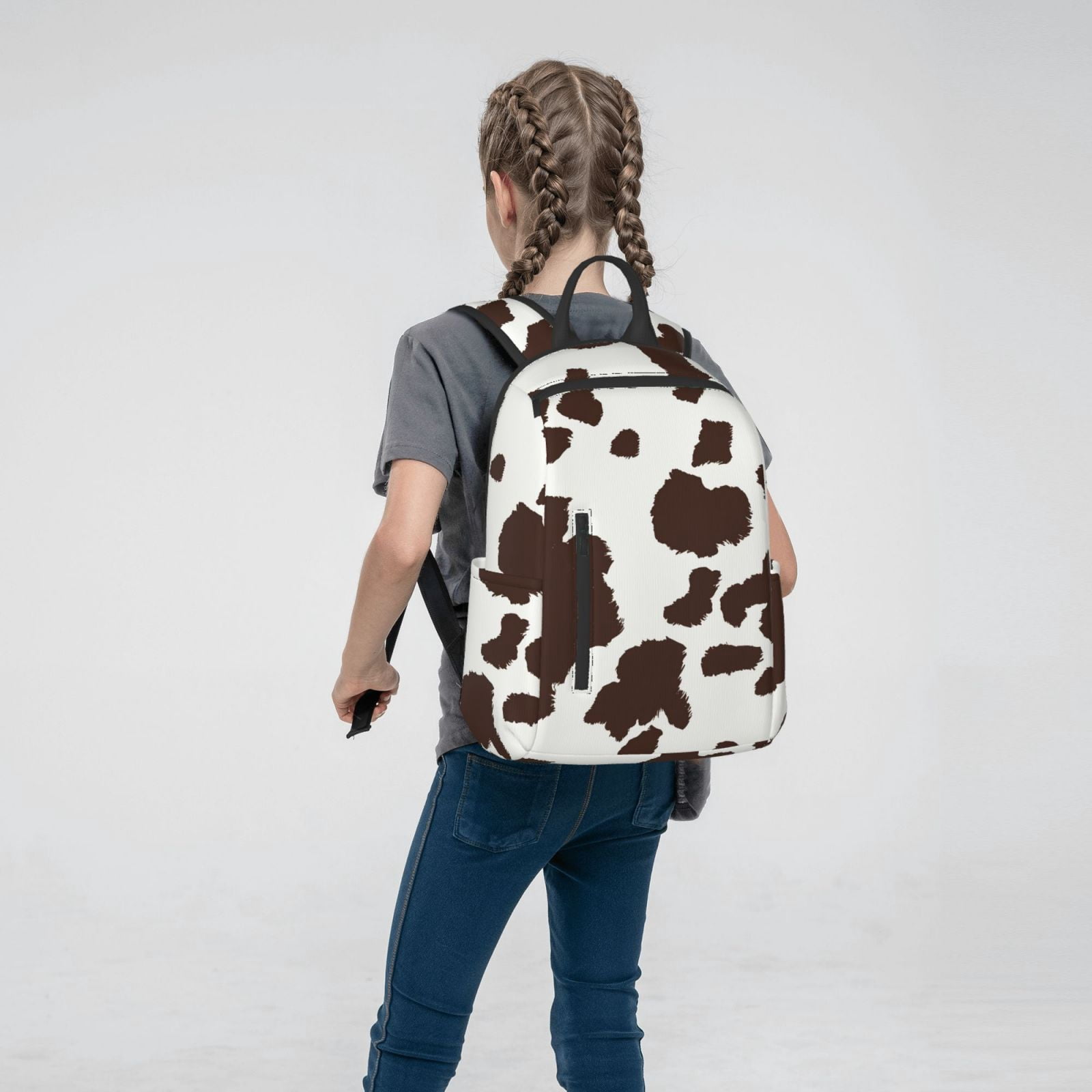 Xecao Brown Cow print Backpack For women men Aesthetic Lightweight Travel Daypack Simple Cute Backpack For Bookbag