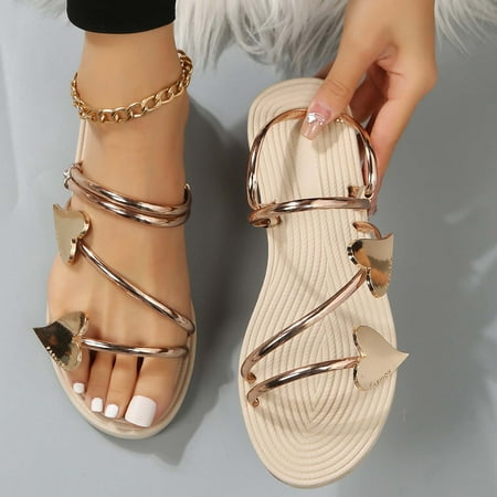 

YanHoo Clearance Women s Rhinestone Slide Flat Sandals Dresssy - Casual Toe Ring Slide Sandal -Cute Slip On Flip Flop Thong Sandals - Spring Summer Shoes