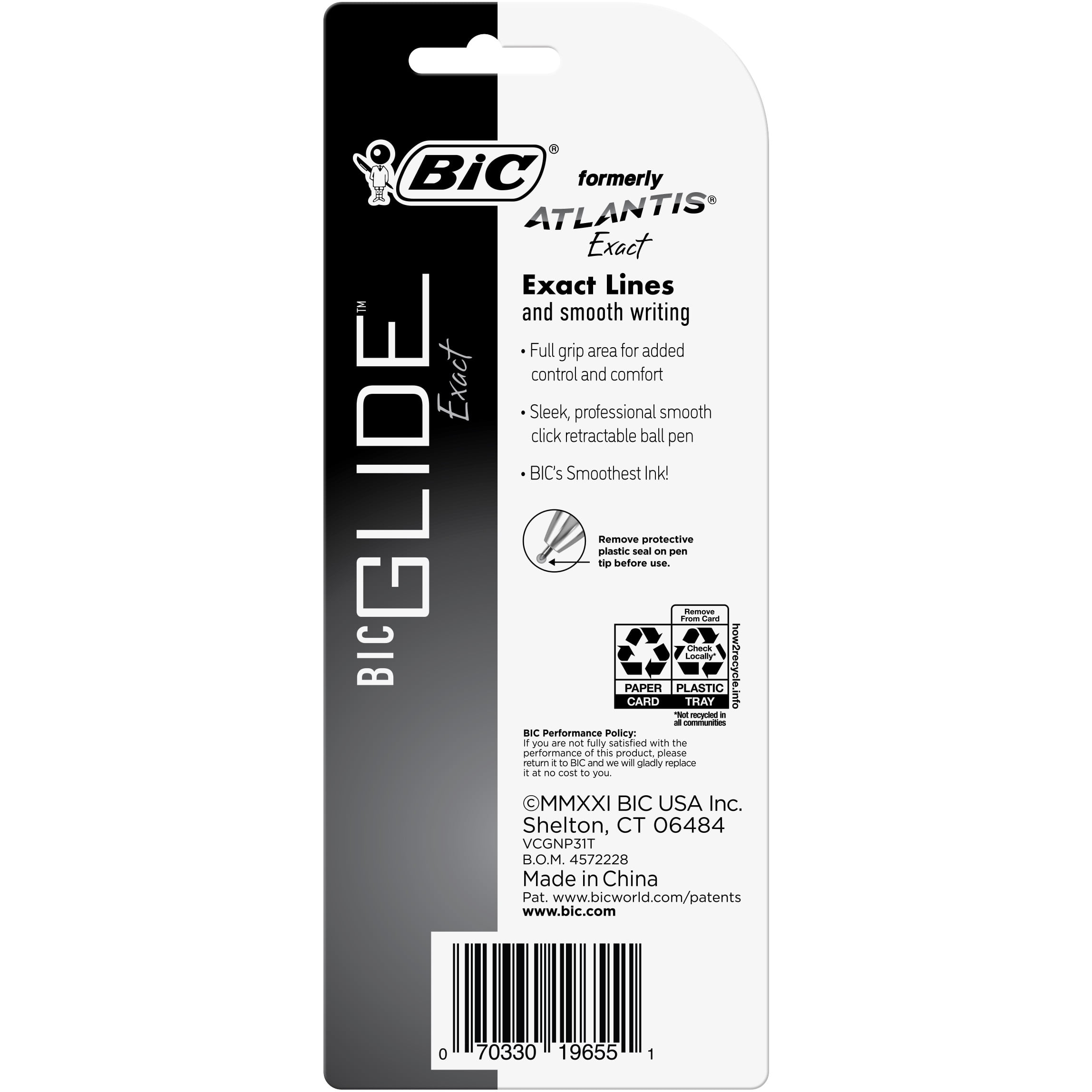 BIC Glide Exact Retractable Ball Point Pen, Fine Point (0.7 mm), Black, 12  Count