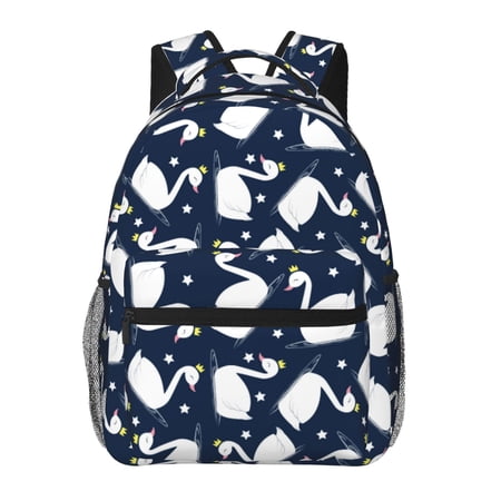 Ratiio Swan Print Eco-Friendly Casual Backpack, Water-Resistant Polyester Canvas Daypack with Smooth Zippers, Comfortable & Durable Travel Bag with Laptop Compartment