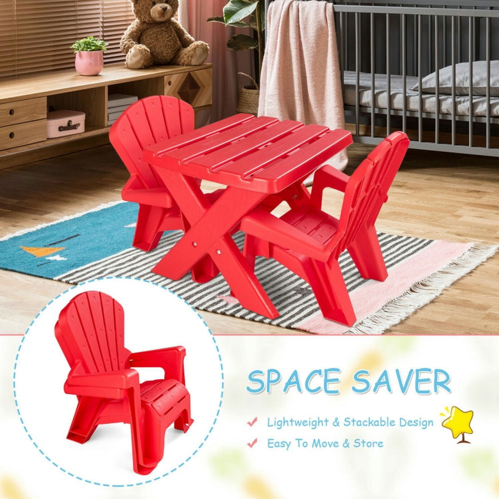 Spaco 3-Piece Plastic Children Play Table Chair Set-Red, Toddler Table and Chair Set for Arts & Crafts, Snack Time, Homeschooling, Homework