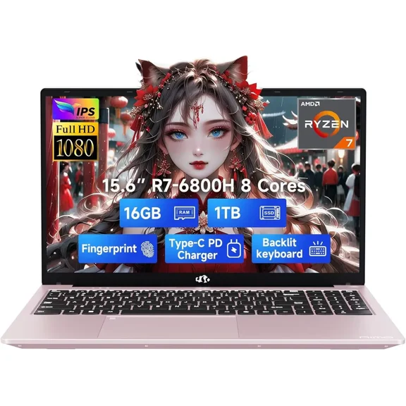 15.6" IPS FHD-Gaming-Laptop 8 Cores AMD Ryzen 7 6800H 16GB DDR5 RAM 1TB SSD (Beat Intel i7-12700H Up to 4.7GHz) AMD Radeon 680M GPU-Computer with 100W Type-C Backlit Keyboard Fingerprint