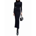 thumbnail image 2 of Robe Maxi à Manches Longues Automne et Hiver pour Femmes, Tricot Côtelé, Robe Décontractée Slim, Noir G, 2 of 9