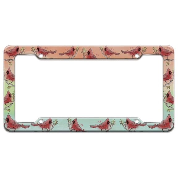 Northern Cardinal Watercolor Northeastern Bird License Plate Tag Frame