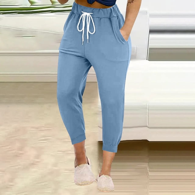 asjyhkr Pantalons pour Femmes Grande Taille avec Cordon de Serrage Taille Haute Décontracté Randonnée Vacances Extérieur Pantalons Raccourcis avec Poches,S-5TG