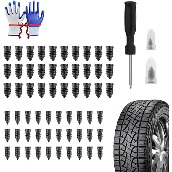Tire Fix Rubber Nail Kit with 2 Sizes, 2026 New Vacuum Tirefix Rubber Screw, Tubeless Fast Tool Self-Service Tire Plug Kit for Car, Motorcycle, Truck, Tractor Puncture Repair(60pcs)