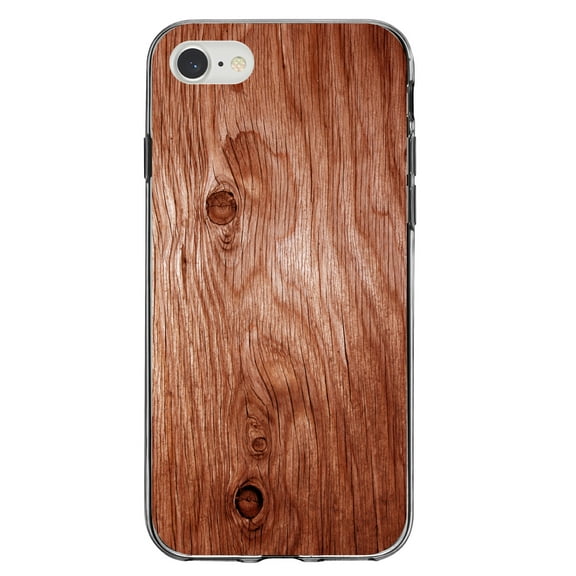 DistinctInk Clear Shockproof Hybrid Case for iPhone 7 8 SE (2020 Model) 4.7" Screen TPU Bumper Acrylic Back Tempered Glass Screen Protector - Orange Weathered Wood Grain Printed Wood Grain Image