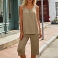 thumbnail image 2 of Feancey Plus Size Women's Capri Pajama Set Sleeveless Ruched Tank Top Elastic Waist 2 Piece Loungewear Solid Color Casual Pj Sets Khaki 4XL, 2 of 8