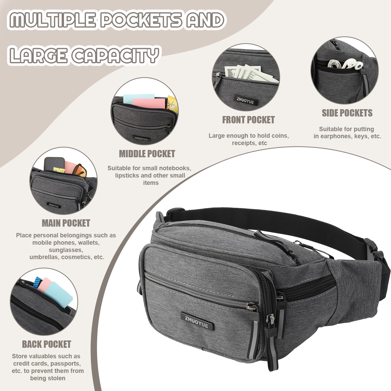 Bocaoying 2-Pack Multi-Pocket Fanny Packs photo 2