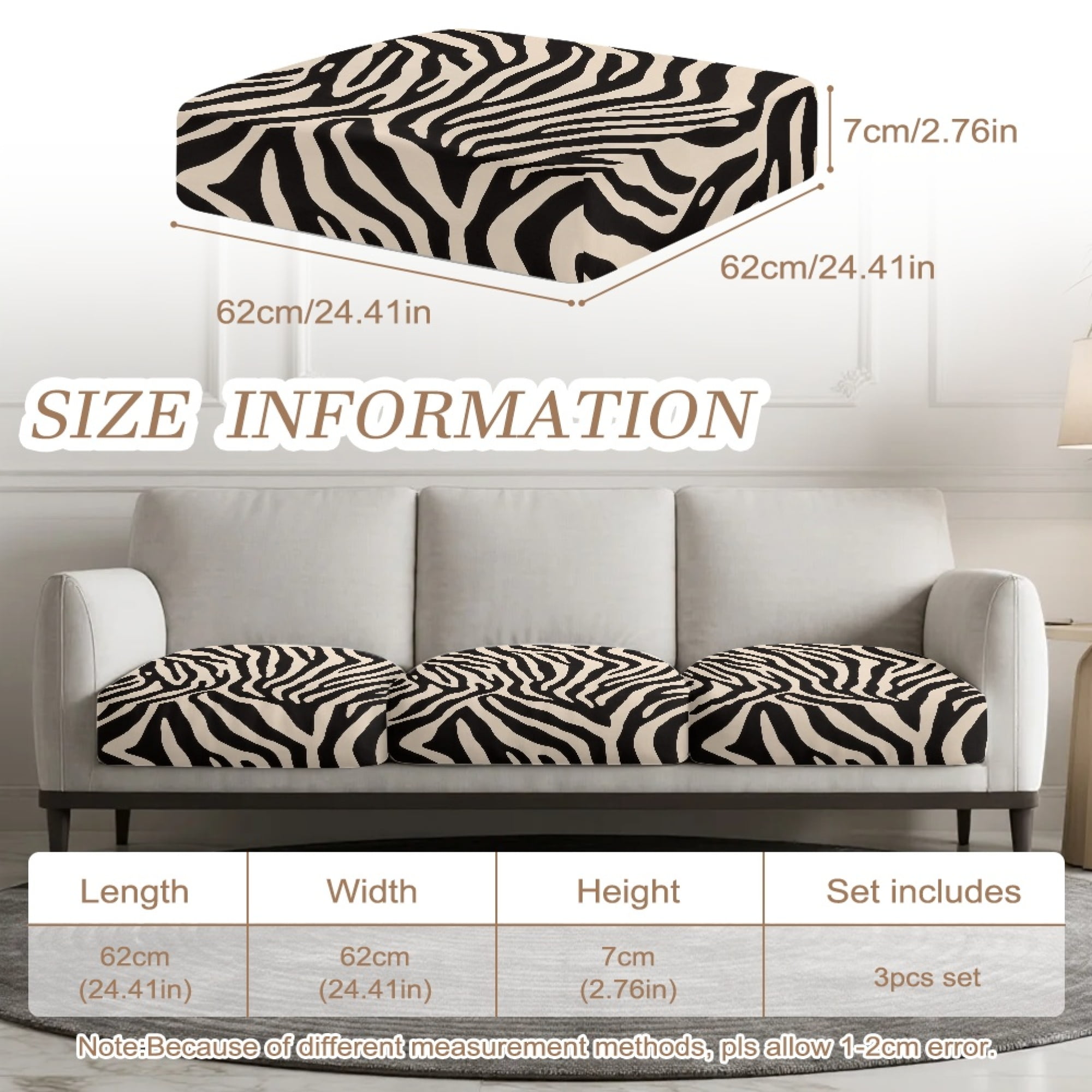 TSOVTHRID Beige Zebra Stripe Print Couch Cushion Covers Stretch Sofa Seat Slipcovers Sets Anti Slip Couches Furniture Protector for Armchair Loveseat, Machine Washable, 24x24 Inch