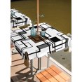 thumbnail image 2 of Outdoor Tablecloth with Umbrella Hole for Patio/Picnic/Party/Camping, Brown Geometric Waterproof Table Cloth Square Cover Washable, Black Grey Abstract Striped Modern Art (54"x 54"), 2 of 8