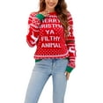thumbnail image 1 of xiaxaixu Pull Tricoté de Noël pour Femmes Manches Longues Col Rond Élan Flocon de Neige Imprimé Lettre, 1 of 9
