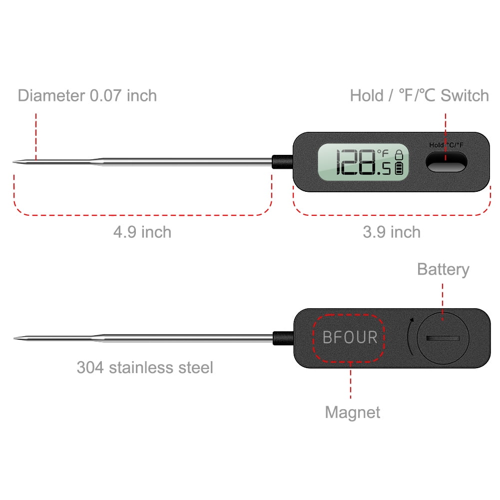 BFOUR Meat Thermometer, Instant Read Wireless Cooking Thermometer for Milk,  Kitchen, Grill,White