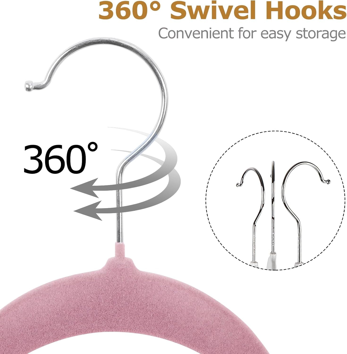 cozymood Velvet Hangers 30 Pack, Non-Slip Clothes Hangers with 360 Degree Swivel Hooks, Slim Space-Saving Suit Hangers, Pink