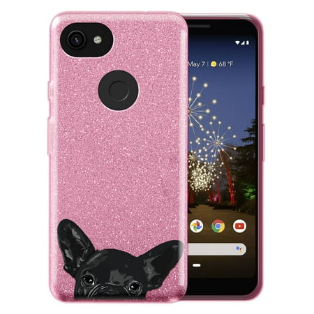 FINCIBO Pink Gradient Glitter Case, Sparkle Bling TPU Cover for Google Pixel 3a XL 6