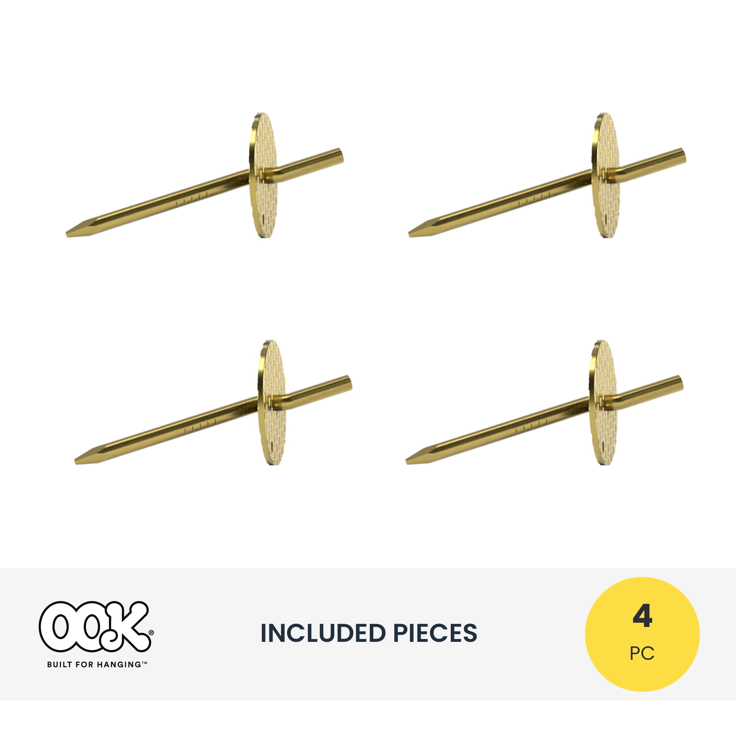 (3 pack) Ook One-Step Picture Hanger, Push Pin, 40 lbs, Steel, Brass, Gold, 4 pack