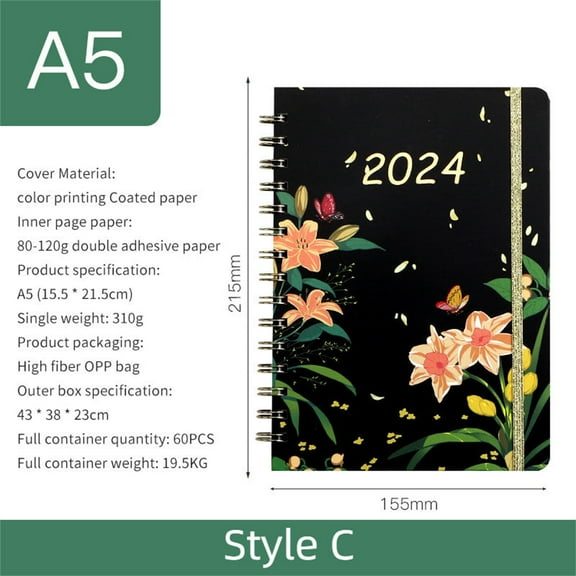 Toolix Notebook 2024 Personalized Weekly And Monthly Planner PLANNER Coil Notebook Spiral Weekly Planner Flower Schedule English Diary