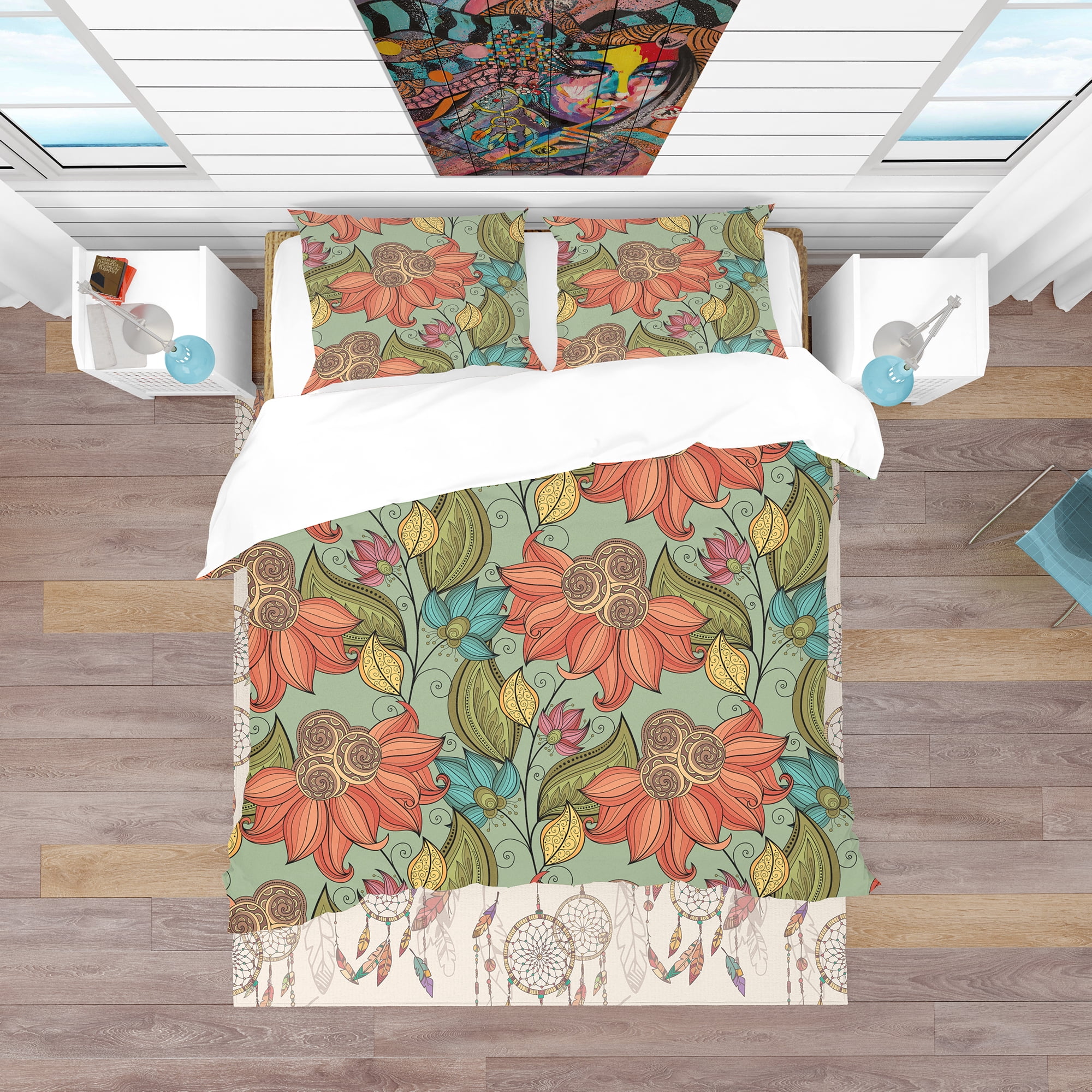 Designart 'Colorful Floral Pattern' Bohemian & Eclectic Duvet Cover Set
