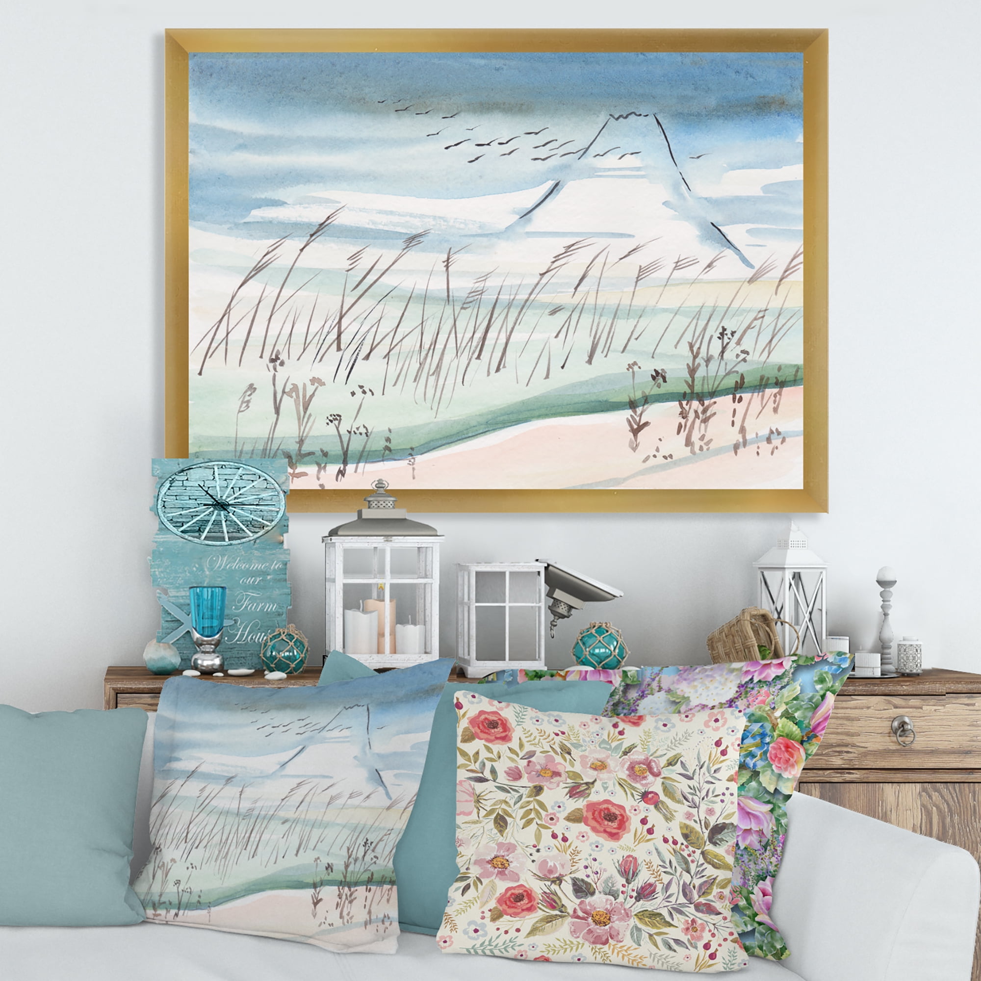 Designart 'Crane Birds Flying Over Snowy Montain' Traditional Framed Art Print