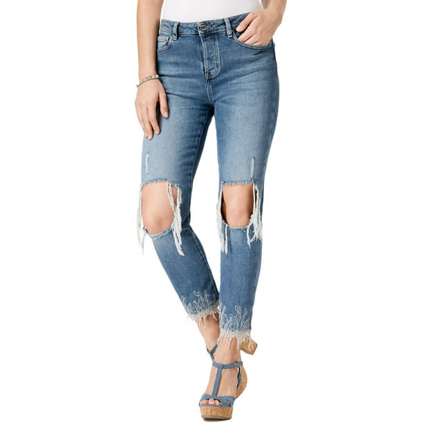 GUESS - Guess Womens Ripped Embroidered Cropped Jeans - Walmart.com ...