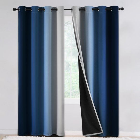 2 cortinas Yakamok 100% opacas, 240 x 240 cm, con ojales, color azul