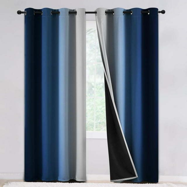 2 cortinas Yakamok 100% opacas, 240 x 240 cm, con ojales, color azul