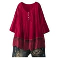 thumbnail image 2 of DuoJiaJ Women Vintage Three Quarter Lace V Neck Plus Size Top T Shirt Blouse Plus Size Off-Shoulder Party Tops Red M, 2 of 5