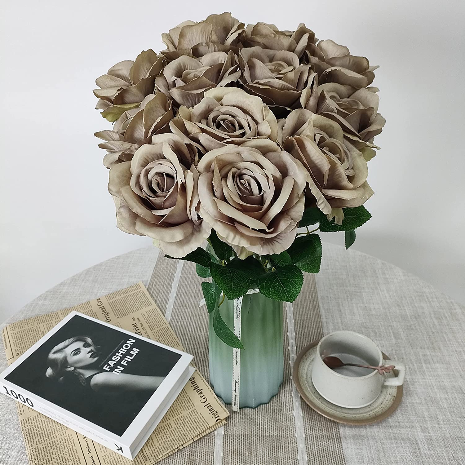 Black Roses Artificial Flowers Bulk,12 Pcs Fake Black Silk Flowers for Black Wedding Decor,Flower Diameter 4'',Black Artificial Flowers Plastic Black Roses Black Bouquet (Black)