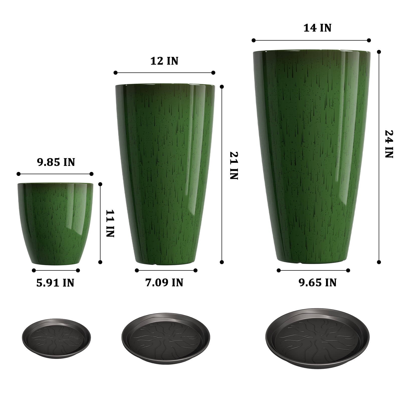 24,21,10 inch Large Planter for Indoor & Outdoor Plants, Set of 3, Sturdy Plant Flower Pots Modern Decor for Front Porch Patio,Green