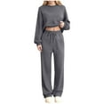 thumbnail image 3 of Sentmoon Track Suits for Women Set Winter Clothing for Women Women Top Pullover Sports Solid Long Sleeve Crew Neck Raglan Sleeve Blouse Trousers Sweatshirt Two-Piece Elastic Waist Tracksuit, 3 of 6