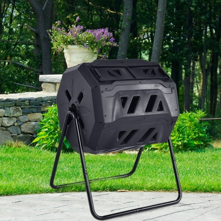 Costway Compost Tumbler 43-Gallon Garden Waste Bin Grass Food Trash Barrel (Best Compost Bin Design)