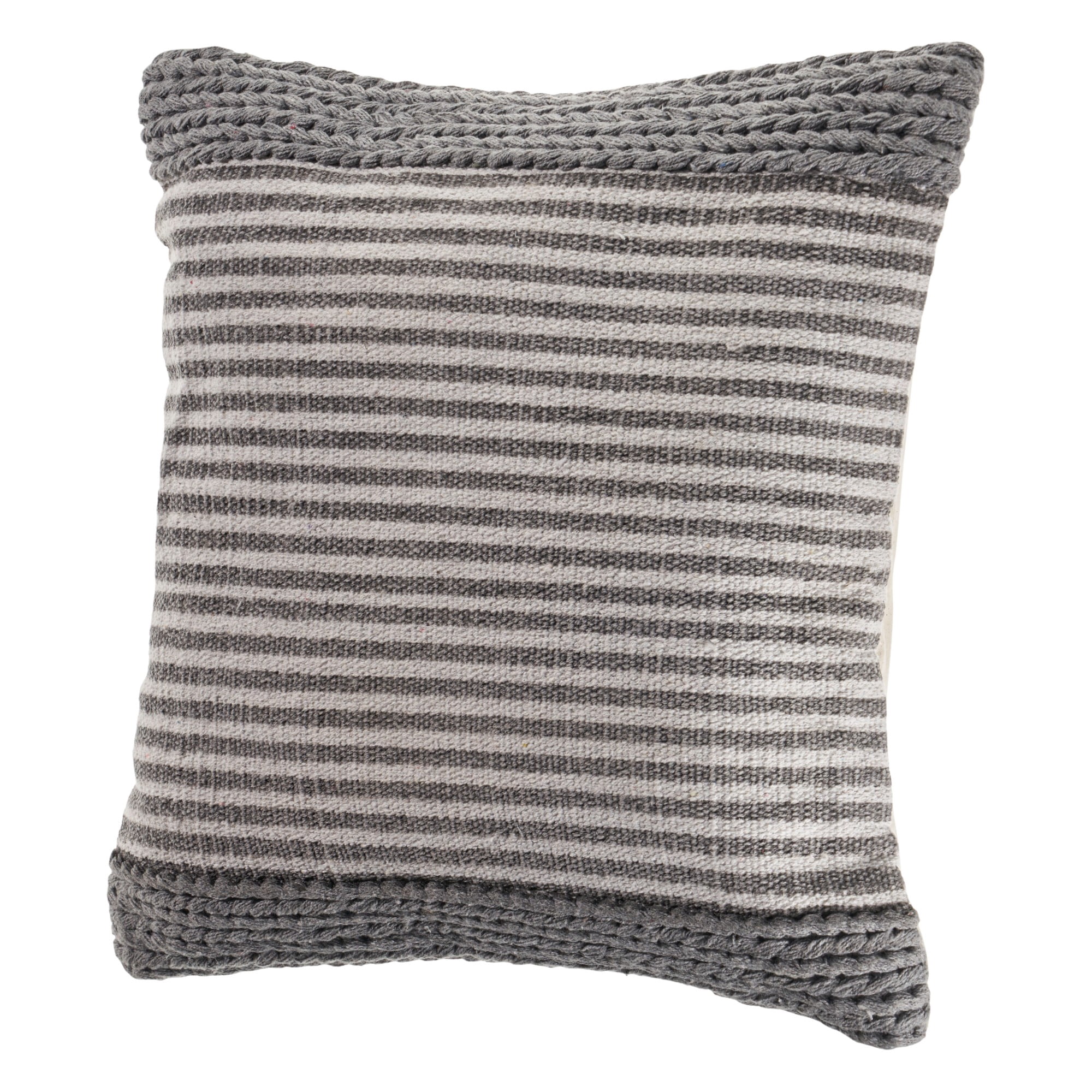 Harlow Hill Gray/Ivory Striped Farmhouse Cotton Blend Throw Pillow Cover, 20" x 20"