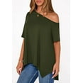 thumbnail image 5 of PRETTYGARDEN Off The Shoulder Tops for Women Summer Short Sleeve Asymmetrical Oversized Tee Shirts Casual Spring Clothes, 5 of 9