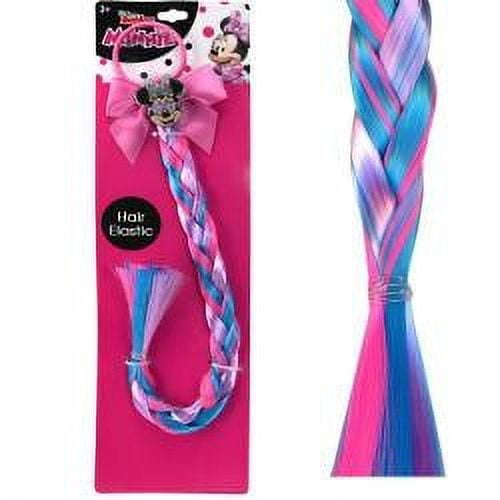 Minnie Mouse Bow with Faux Hair Braid Pink and Blue